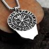 Nordic Stainless Steel Viking Rune Necklace with Celtic Wolf and Raven Design