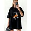 Oversized T Shirt Black Happy Pills Cartoon Pills And Cats Print Casual Wear For Women Streetwear Fashion Summer Outfit