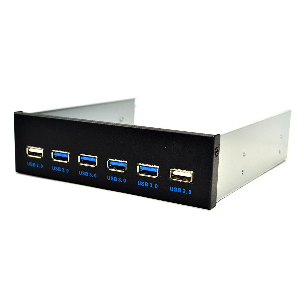 

«5,25-дюймовый 6-портовый USB-концентратор, передняя панель»: USB 3.0 4 порта + USB 2.0 2 порта с 19-контактным разъемом для оптического привода 2 USB 3.0 optical drive bays - small shell
