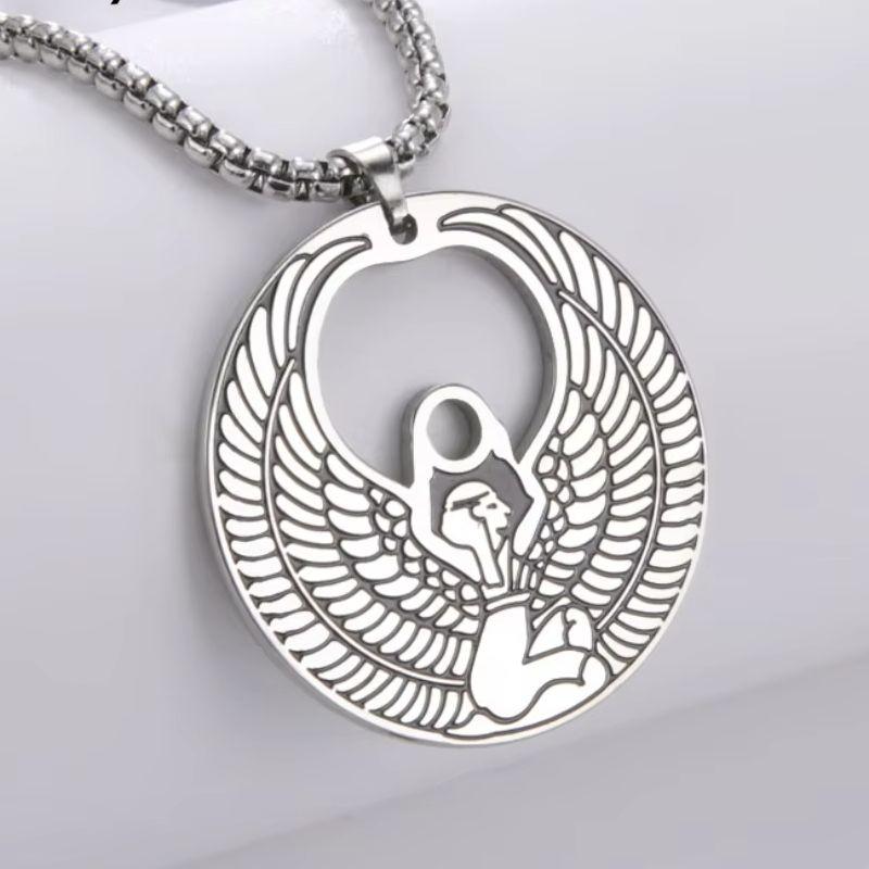 Dawapara Egyptian Mother Goddess Isis Amulet Pendants Hollow Vintage Talisman Necklace Stainless Steel Jewelry