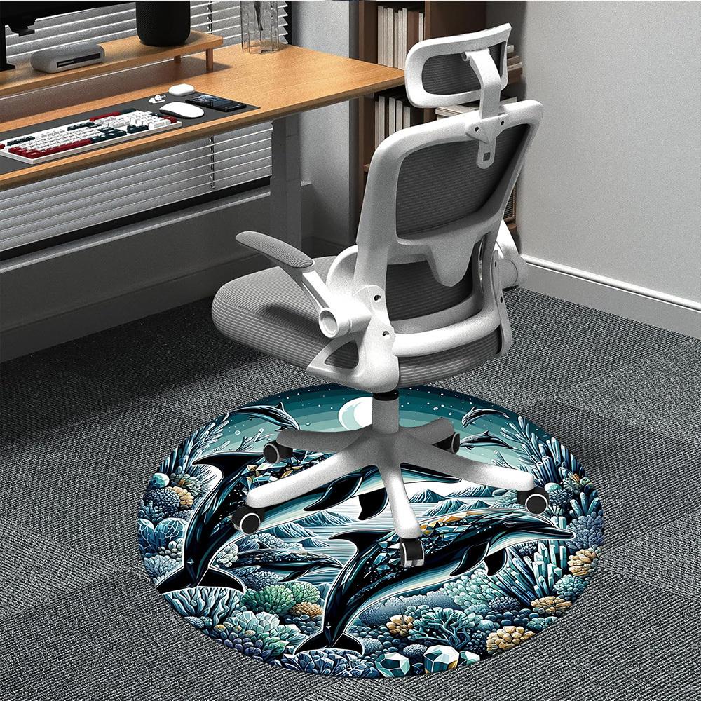 1pc Dolphin Ocean Scene Chair Carpet for Office, , Non-slip carpet, Very suitable for offices, farmhouses,Outdoor carpet yy251120045 80cm by 80cm