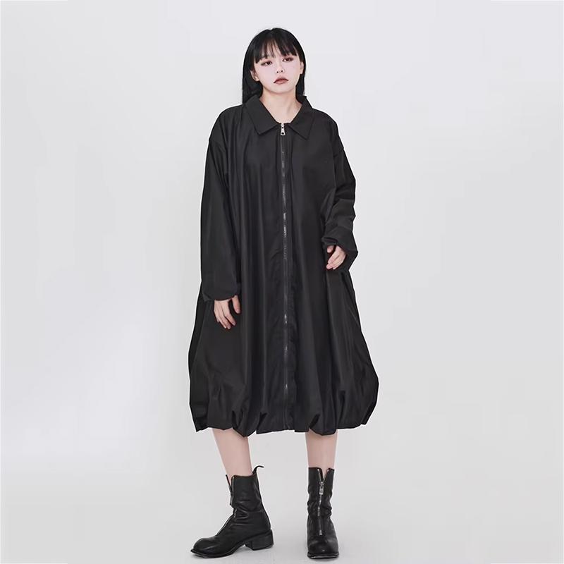 XITAO Women Loose Lantern Zipper Patchwork Dress GJ1218