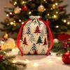 Xmas Candy Storage Christmas Tree Print Drawstring Gift Bags, Faux Linen Treat Bag, Reusable Holiday Bags & Apple Pouch for Wrapping Decoration Sacks