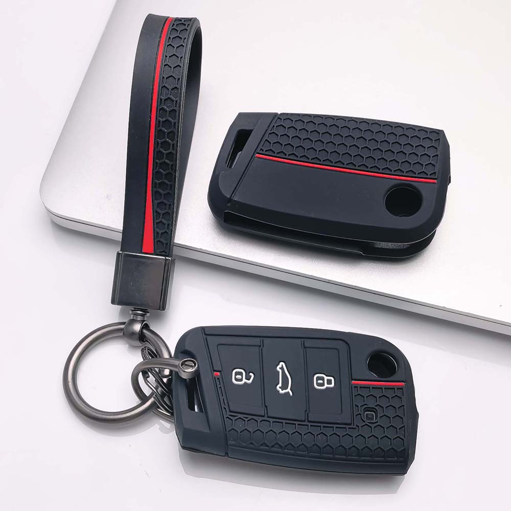 Key Fob Cover for Volkswagen Golf Tiguan Passat Octavia MK7 MK2 B8 Kodiaq with Keychain Anti-Scratch Guard Shockproof Protection Soft Grip Texture
