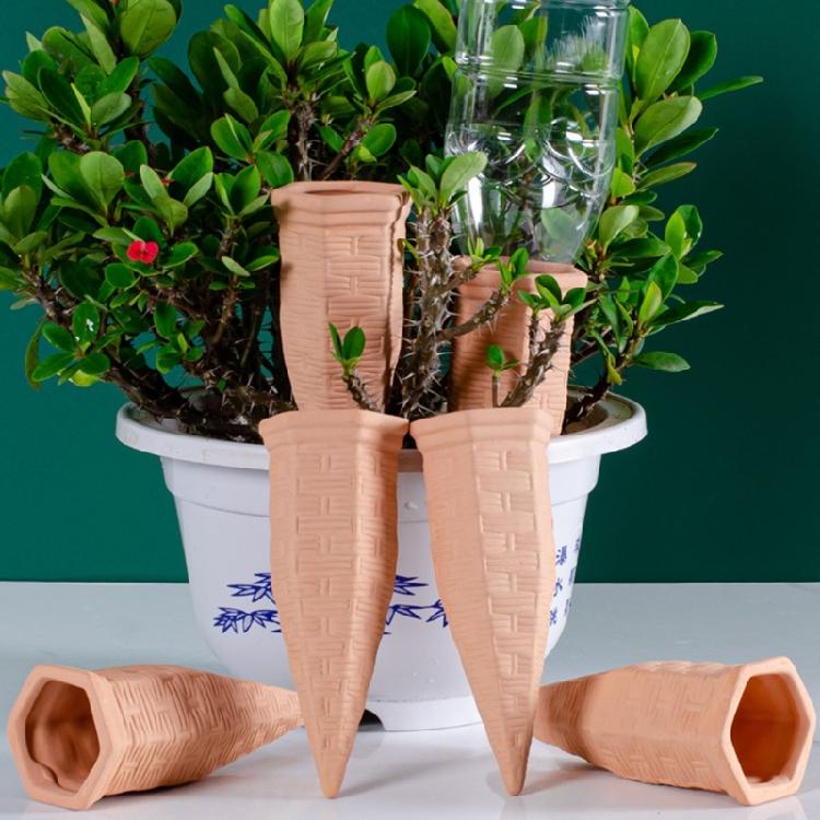 Pack Of 6 Red Clay Watering Spikes Stakes Tool Designed For Easy Plant Care And Water Conservation Home Gardening Needs