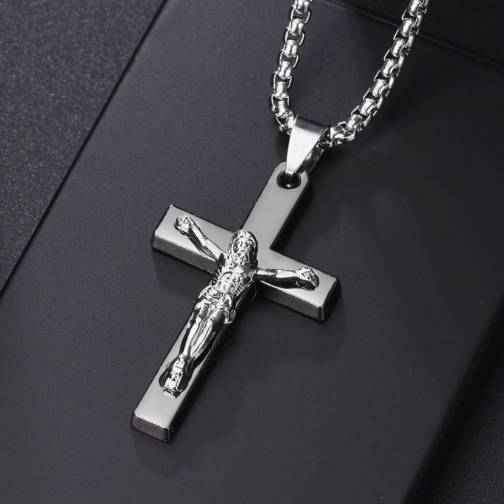 Christian Jesus Cross Necklace for Women Men Stainless Steel Chains Choker Religion Pendants Jewelry Prayer Baptism Gift
