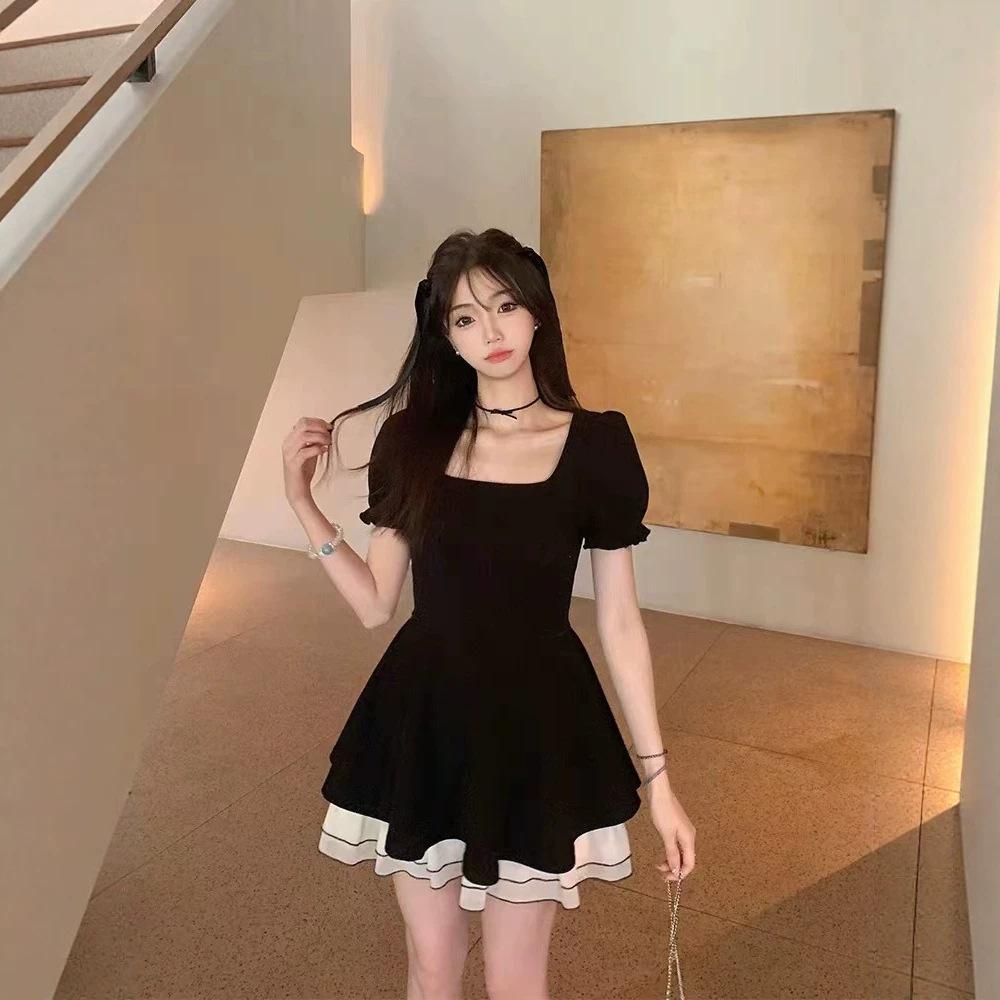 [Zipper + Lining] Matsumoto Shuangsang summer design slimming dress for women, elegant vintage little black skirt short