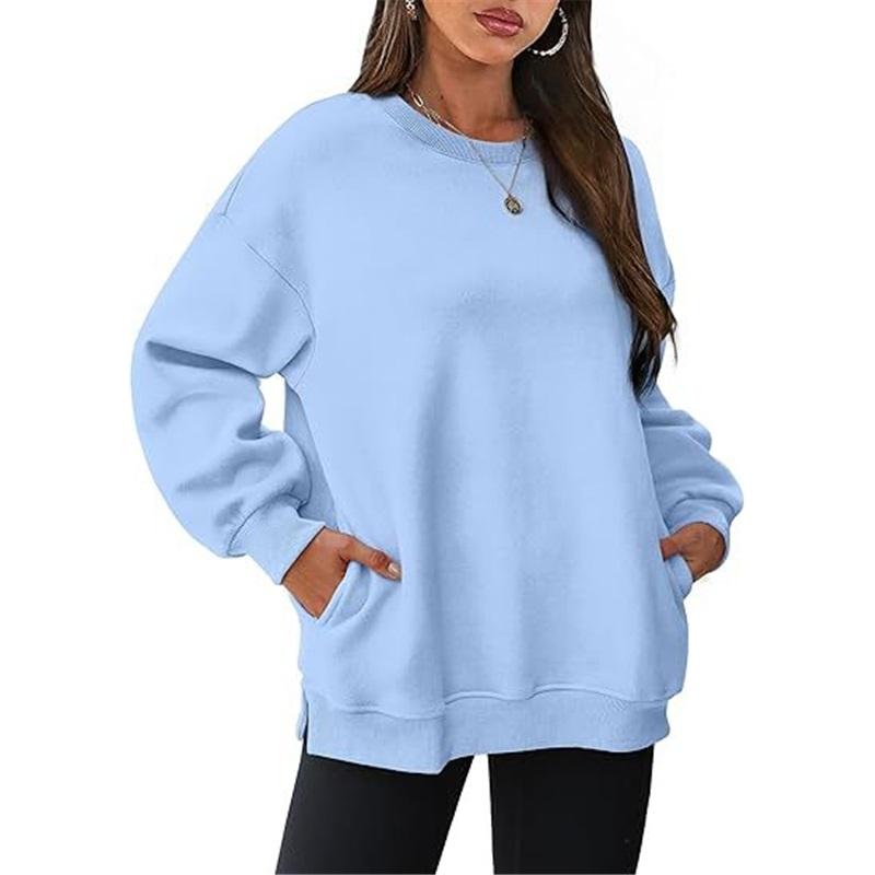 Damen Freizeit Rundhals Sweatshirt Mit Taschen Locker Langarm Oberteil
