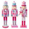 14 Inch Wooden Nutcracker Ornaments Christmas Decorations Pink Glitter Soldier Doll Figurine Puppet Toy Home Decor