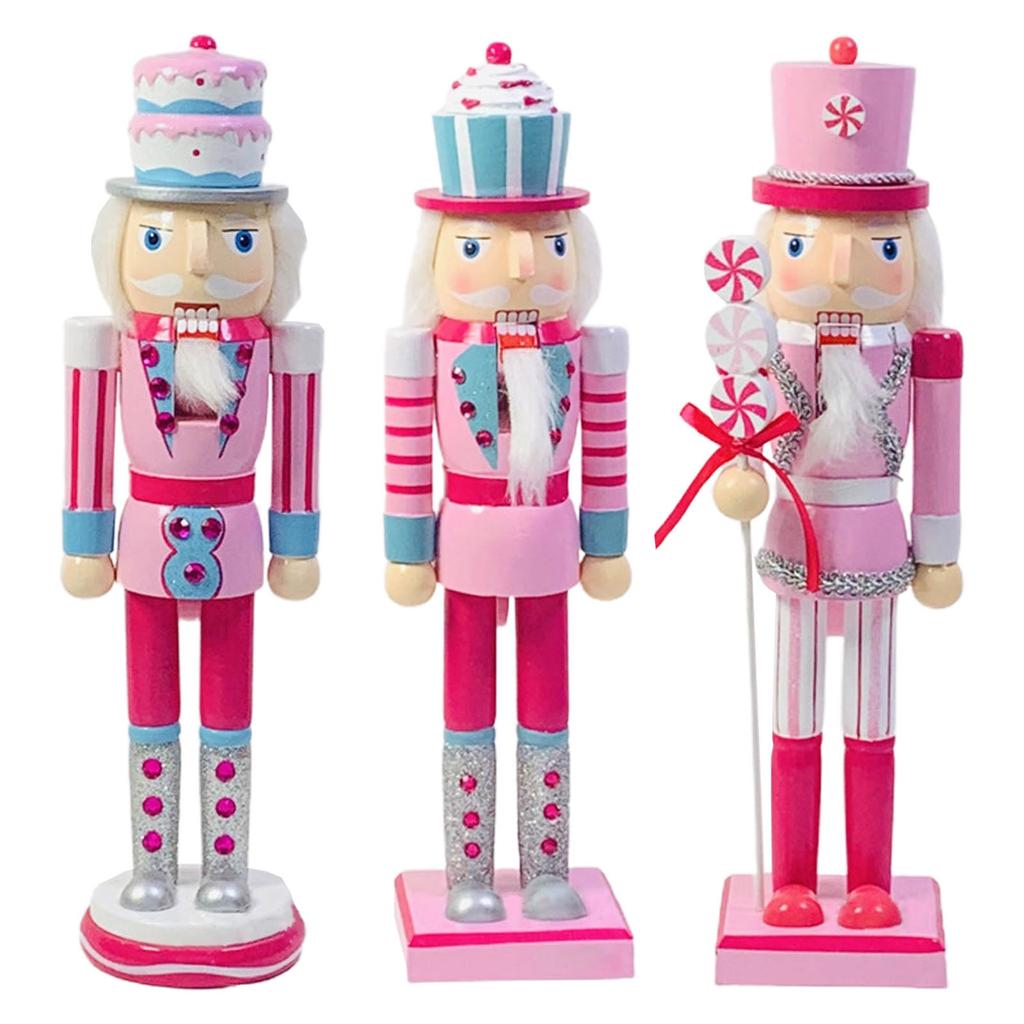 14 Inch Wooden Nutcracker Ornaments Christmas Decorations Pink Glitter Soldier Doll Figurine Puppet Toy Home Decor