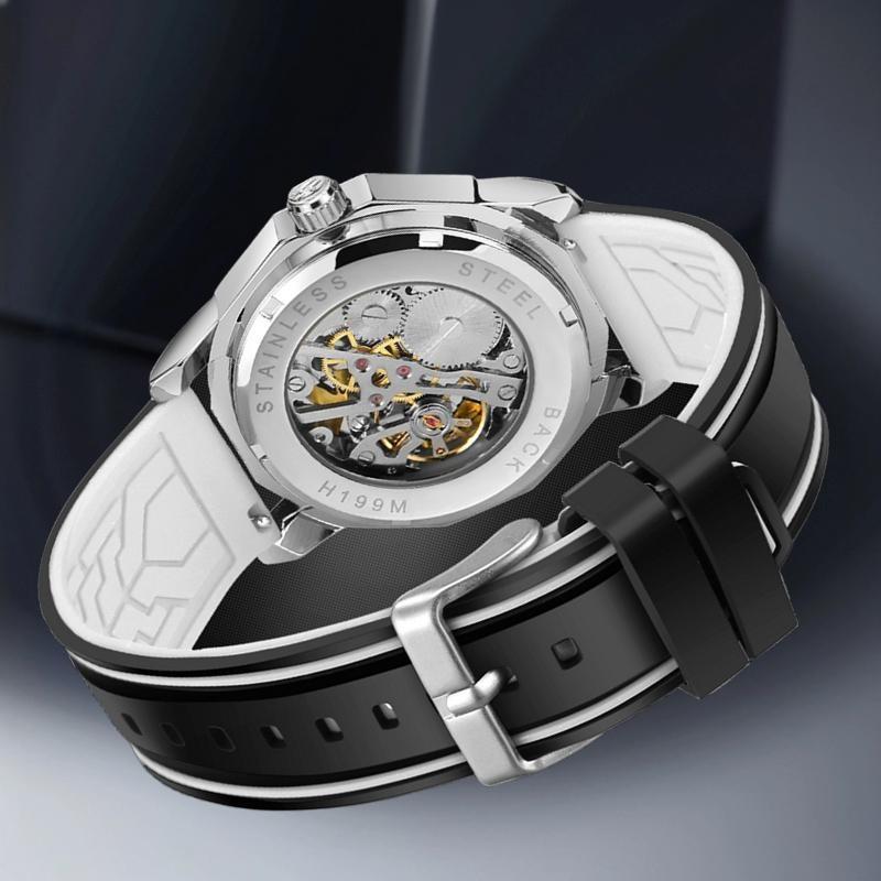 FORSINING Mens Watches Hand-winding Mechanical Skeleton Watch for Men Hollow Out Rubber Strap Waterproof Luminous Mens Wristwatch