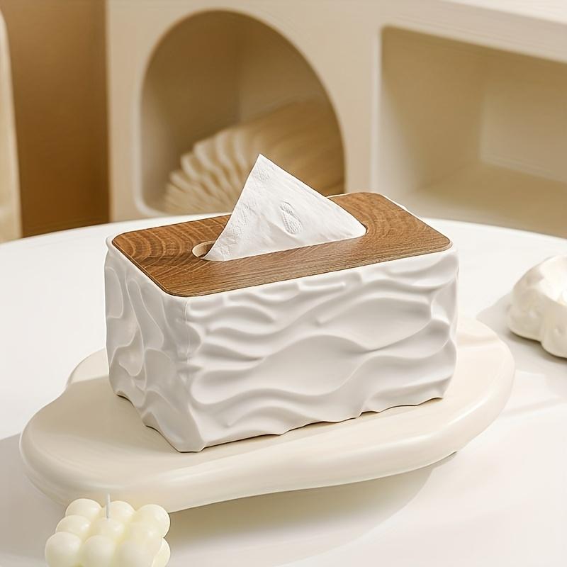 1PC Modern Minimalist Large Tissue Box Holder with Polished Brown Lid - Square Plastic Storage Organizer Suitable for Bathroom & Living Room