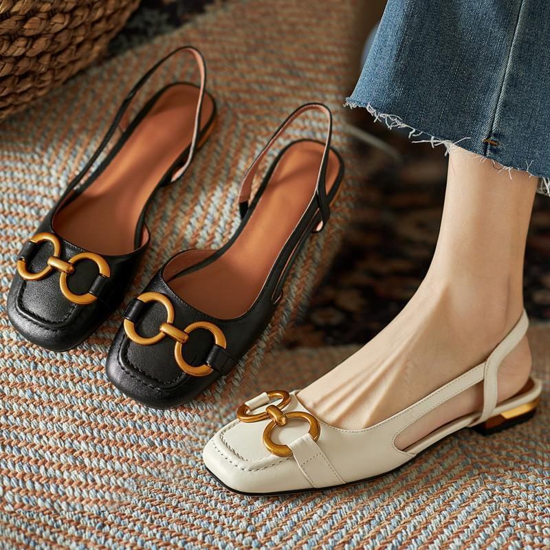Baotou girl 2025 spring and autumn new low-heeled metal buckle Internet celebrity versatile fairy style Roman single shoes trendy and elegant