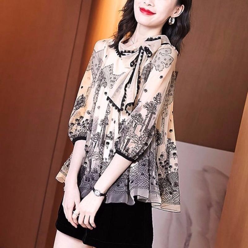 Nová jarní a podzimní móda 2022 Francouzská košile s krajkovým spodním lemem v západním stylu pro volný čas ženy