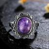Thick CopperRings Customization,Star Sandstone CopperVintage Ring,Oval Starry Gem Floral Filigree Band for Women Jewelry Gift