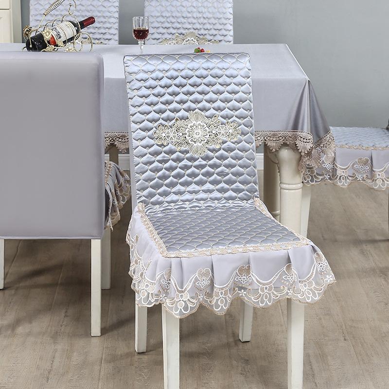 European Style Minimalist Embroidered Dining Table Fabric Mibai Lace Edge Tablecloth Elastic Chair Cover Non Slip Dining Chair Integrated Covers