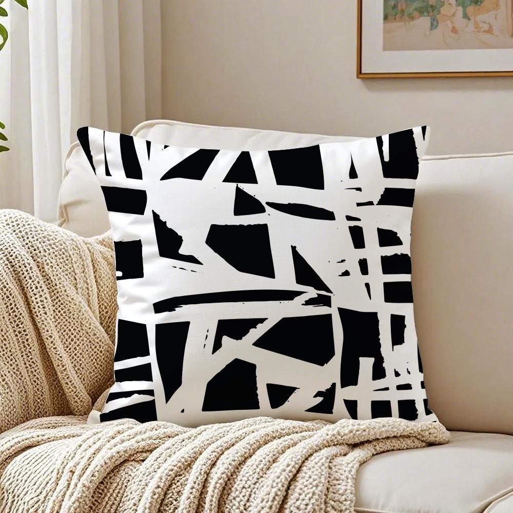 Black And White Abstract Print Cushion Cover Pillowcase Antidustmite Living Room Sofa Decor Cushion Room