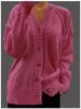 Women's Solid Color V-Neck Long Sleeve Cable Knit Cardigan Sweater Coat