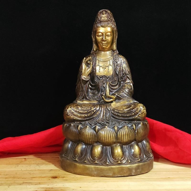 Style Full Color Painted Copper Home Decor Craft Ornament South Sea Lotus Guanyin Buddha Statue Decoration