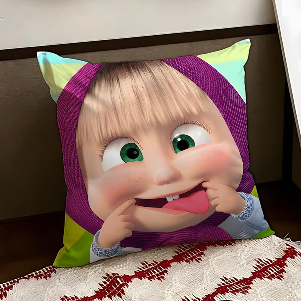 Cute MMasha and the BBear Cushion Cover Reversible Soft Durable Pillow Cover Home  Car MultiScene Use for Daily Comfort