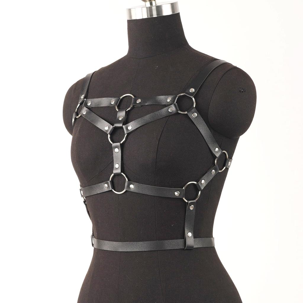 Fashion Women Pu Leather Hollow Cage Bra Gothic Body Chest Harness Belt Adult Punk Chest Bra Harness.