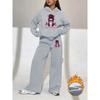Women's Hoodie and Pants Two Piece Set with Printed Design for Autumn and Winter Wear Paired with Comfortable Hoodies and Wide Leg Pants
