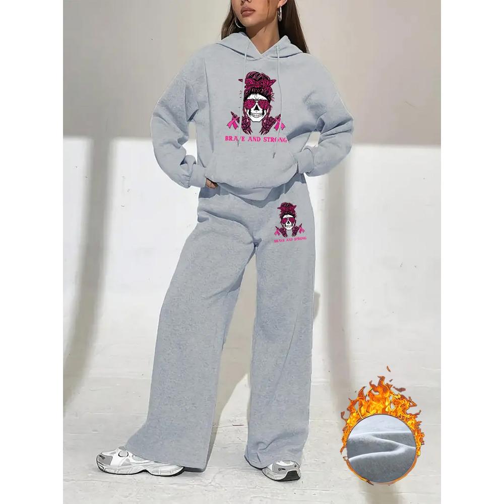 Women's Hoodie and Pants Two Piece Set with Printed Design for Autumn and Winter Wear Paired with Comfortable Hoodies and Wide Leg Pants