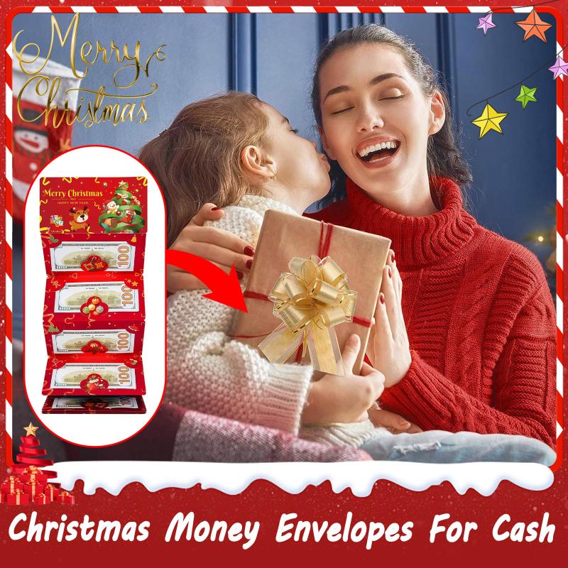 Delightful Christmas-Themed Foldable Banknote with Father Christmas and Tree, DIY Red Envelope and Multiple Card Slots