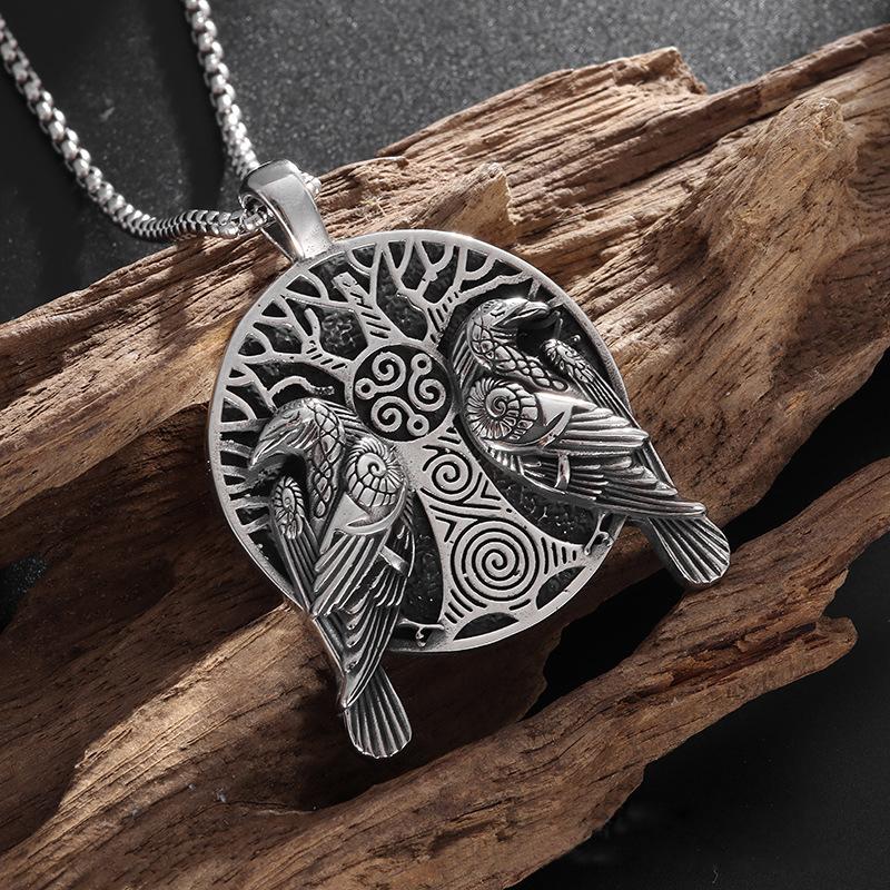 men's Necklace Crows And The Tree Of Life Pendant Vintage Hip Hop Style Copper Color Round Neck Chain Fashion Jewelry Boy Gifts