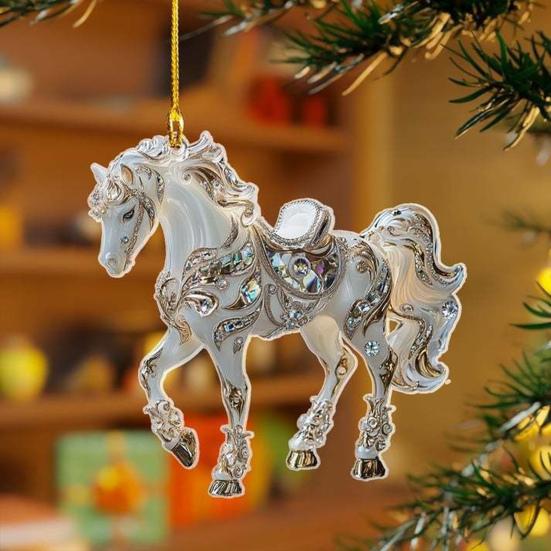 4 Stück Pferdeornamente für Weihnachtsbaum Metallische Strasssteine Pferde Weihnachtsanhänger Pferdegeschenke für Frauen Mädchen Pferdeliebhaber