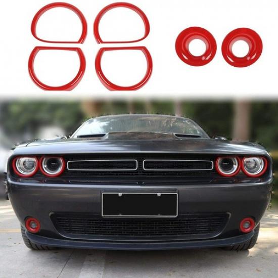 6x Front Head Light & Fog Lights Ring Trim Cover for 2015- Dodge Challenger