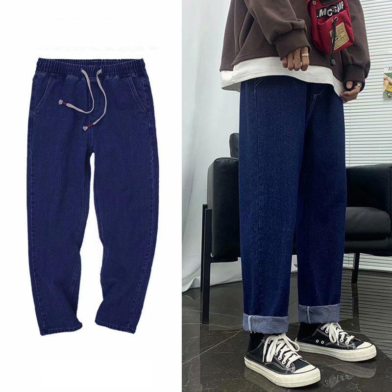 Men Bottoms Summer Spring Clothes Straight Nine-point Jeans Men's Loose Tight Tethered Trousers Male Students Trend All-match Wide-leg bOTTOMS