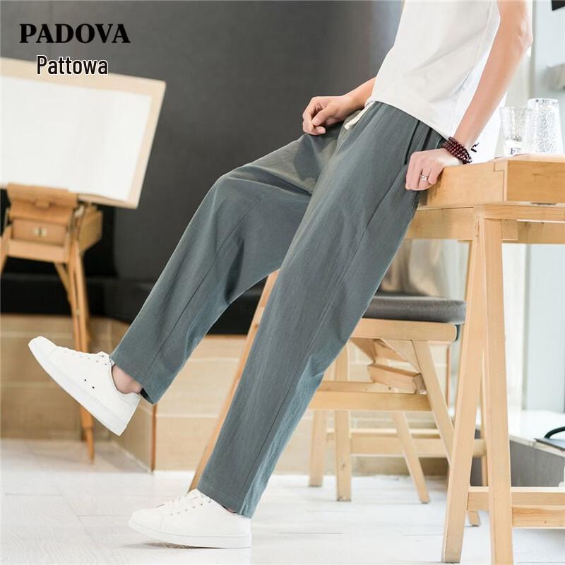 Men s Chinese Style Loose Fit Cotton Linen Cropped Pants M