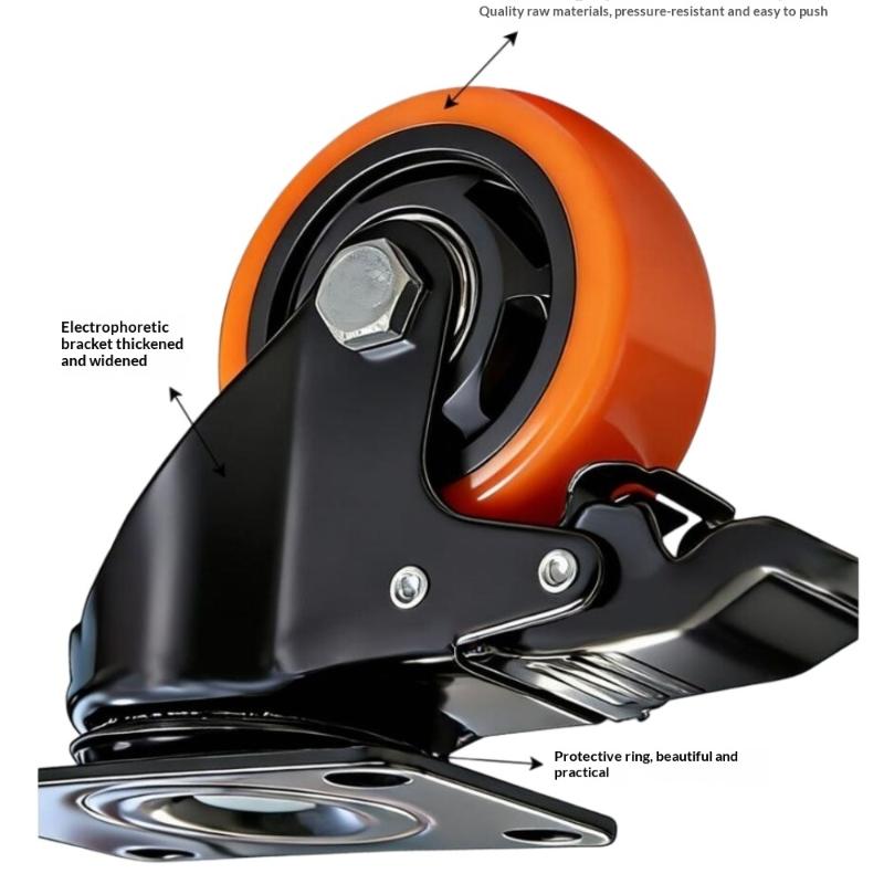PVC Furniture Caster Wheels with Security Lock Swivel Plate Design 3/4/5in 1Pcs for Dresser Cabinet Moving Dolly