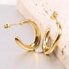 18K Gold U-Shaped Irregular Opening Stainless Steel Earrings - Simple Fashion