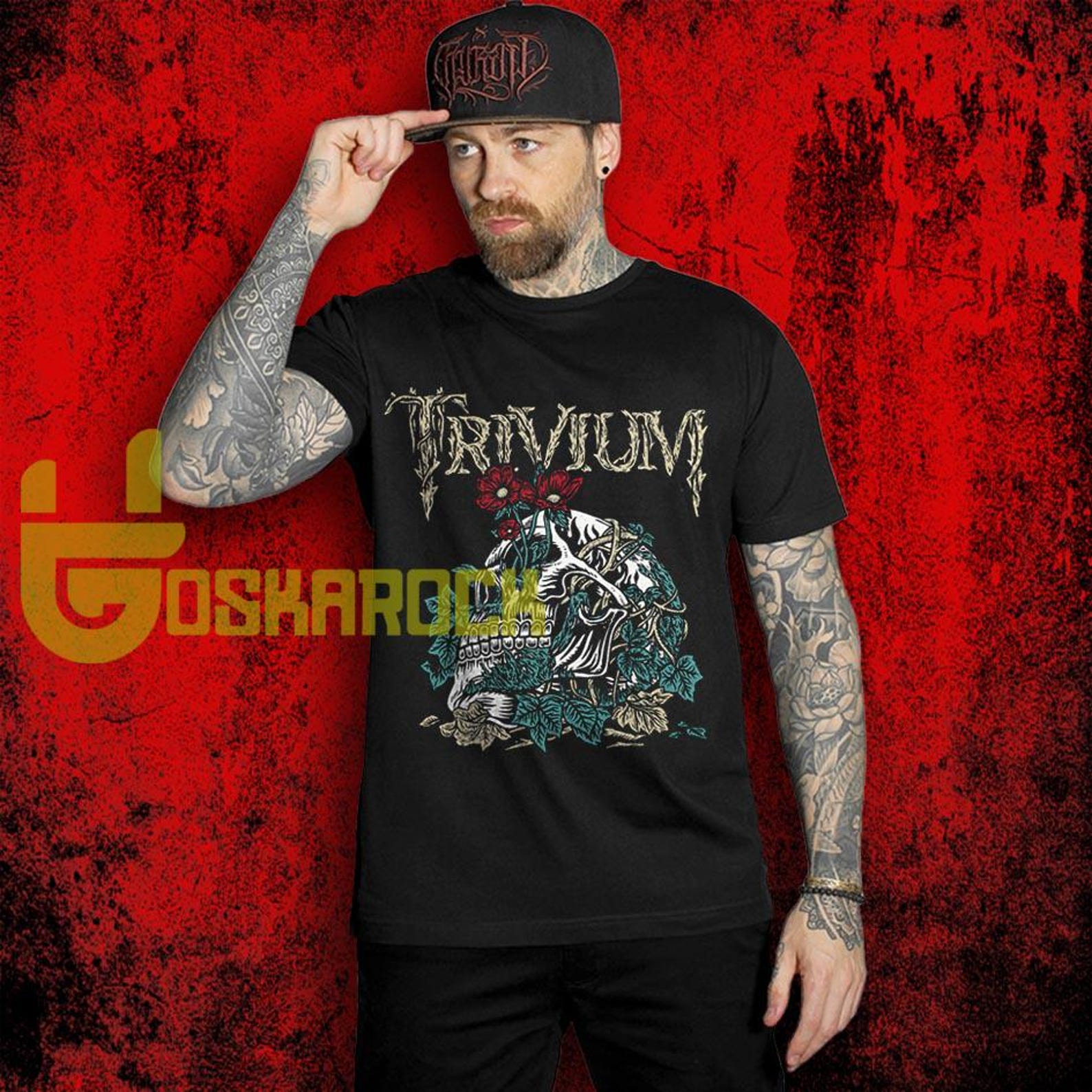 Trivium Skelly Flower Band T shirt, Metalcore Trivium Tee, Skull Floral Graphic T shirt, Heavy Metal Band Tee, Unisex Merch Shirt M
