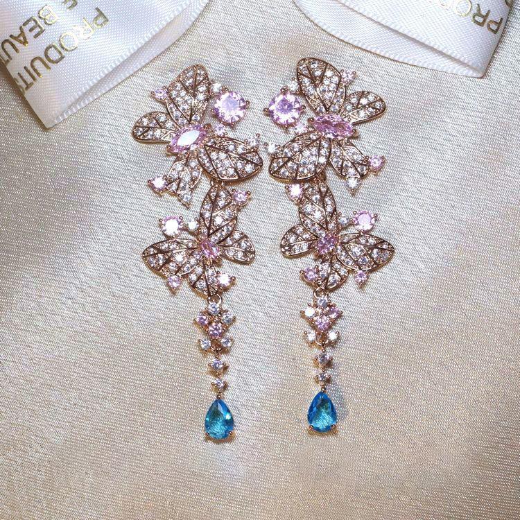 

Серьги-пусеты с бахромой в виде капли воды с бабочкой, инкрустированные бриллиантами, серьги с ретро-темпераментом, серьги с легкой роскошью и высоким чувством, персонализированные серьги для женщин