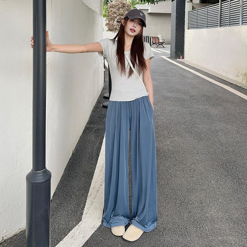

Gray Ice Silk Wide-leg Pants for Women In Summer New Sun Protection Thin High Waist Slim and Narrow Version Yamamoto Straight Pants XL