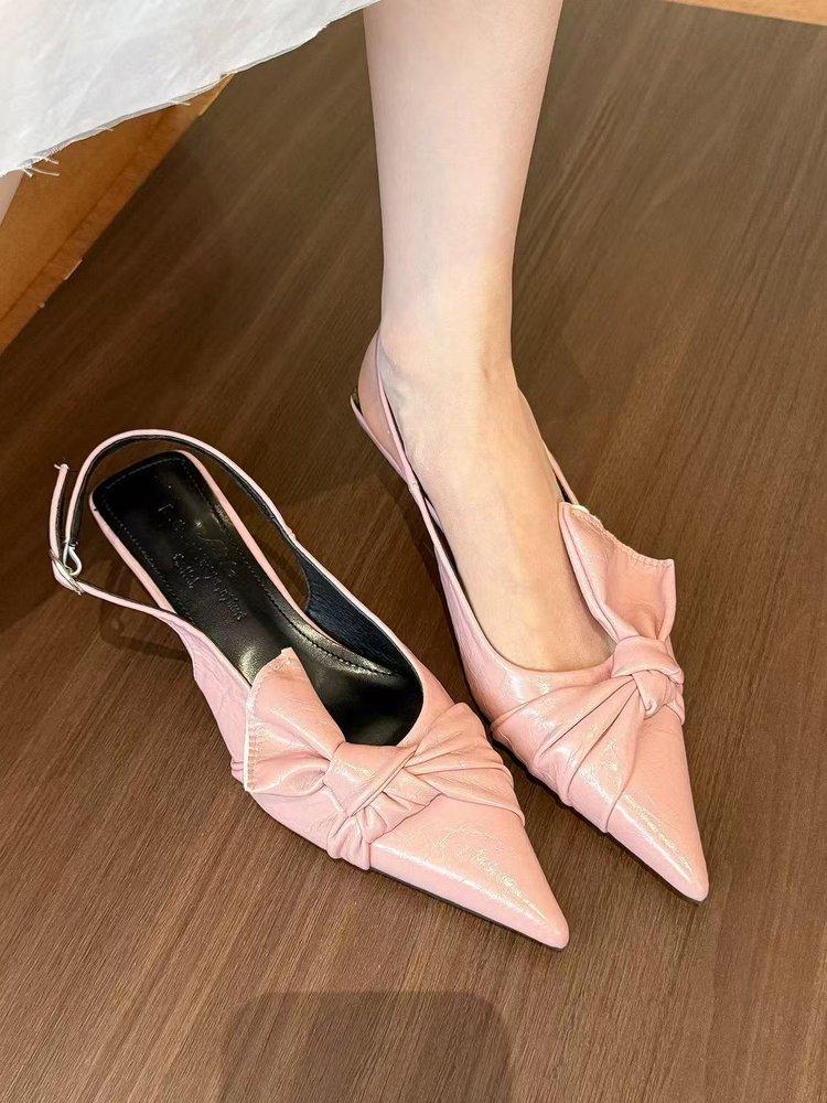 

European and American spring new fashion French small high-heeled bow pointed head bag head sandals women s single shoes 39 рожевий