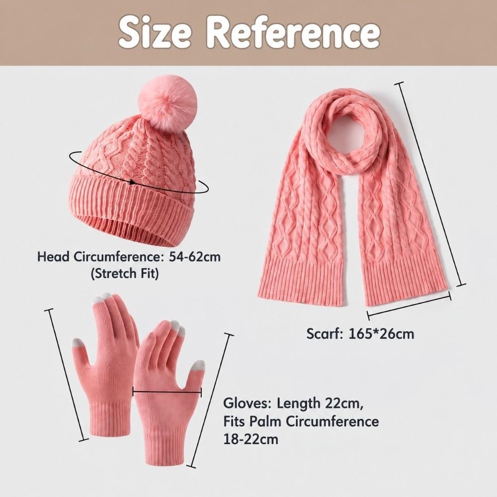 3Pcs/Set Warm Knit Beanie Snood Set Knitted Touchscreen Gloves Winter Hat Scarf Gloves Set  Unisex