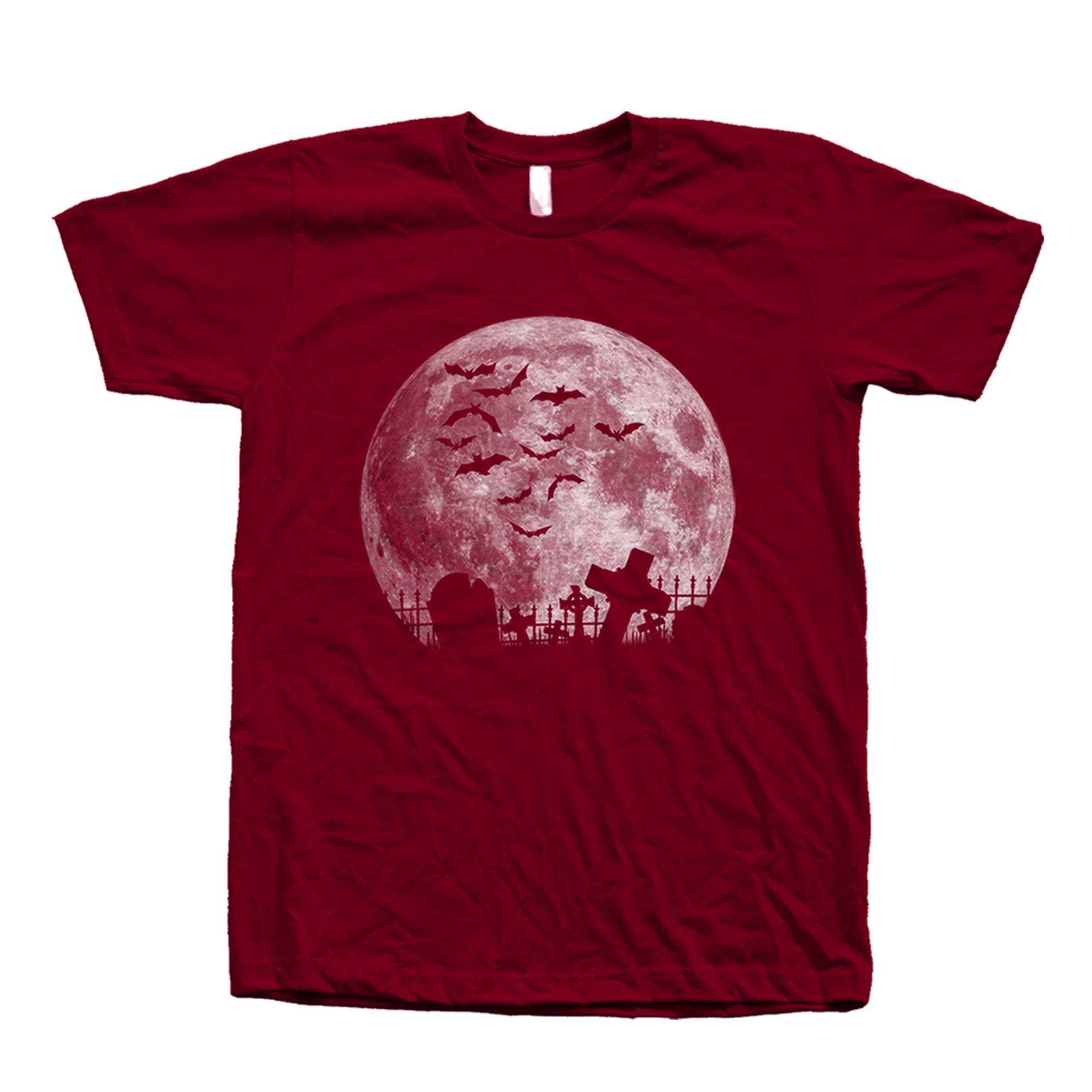 

Full Moon Halloween TShirt Bats Graveyard Screen Print Retro Streetwear Highquality Crewneck Shortsleeved Unisexs Tshirt XL