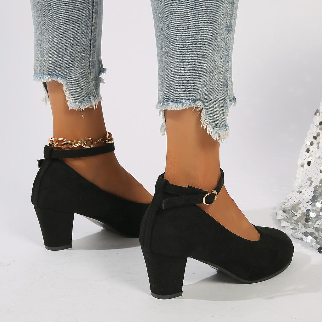 Leisure Classic Pumps Female Buckle Strap Square High Heels Square Toe Women Shoes Square Buckle Summer Shoes Plus Size