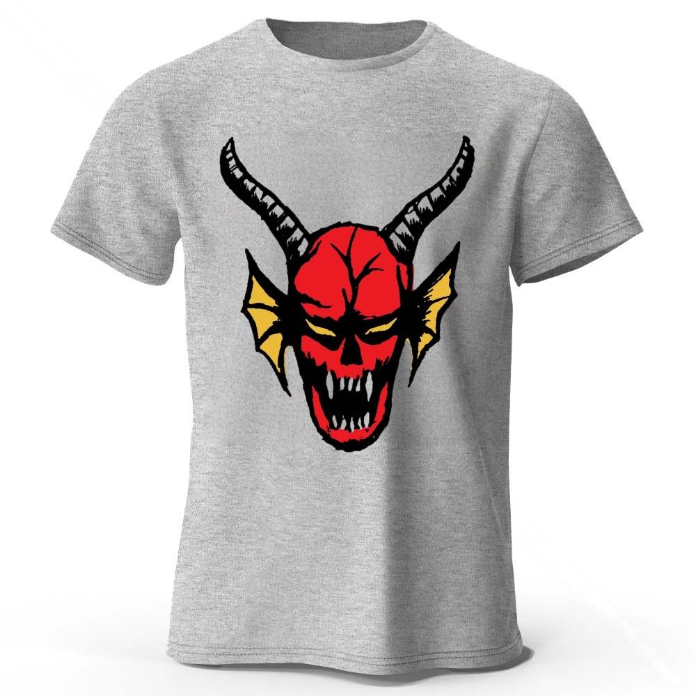 Sharp Edged Red Devil Print Pure Cotton Tshirt Summer Mens Daily Casual Soft Highquality Plus Size Sports Short Sleeved Shirt