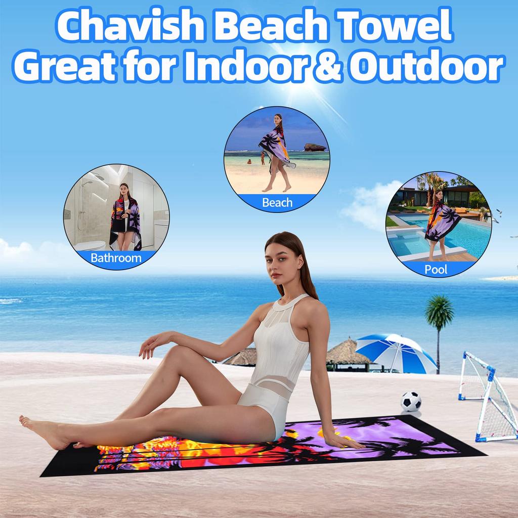 Serviette de Plage en Microfibre Impressions Exquises Fine Séchage Rapide Absorbante Serviette Surdimensionnée pour Plage Natation Camping Yoga Bain Sports