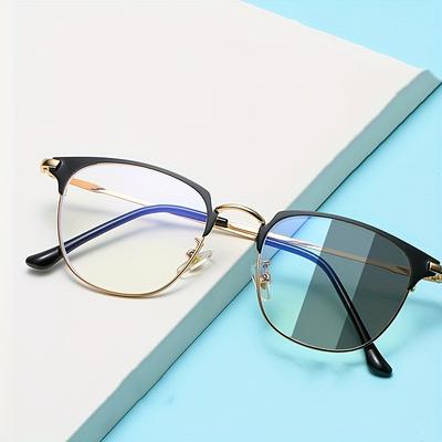 1 Pair Retro Metal Half Frame Glasses for Men Women Fashionable Day Night Dual Use Anti Blue Light Color Lens