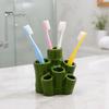 Kleiner Badezimmer-Organizer Zahnbürstenhalter, Grüne Bambusform, 6 Fächer Aufbewahrung Schimmelresistent Organizer, für Arbeitsplatte Rasierer Und Make-up-Pinsel Modern