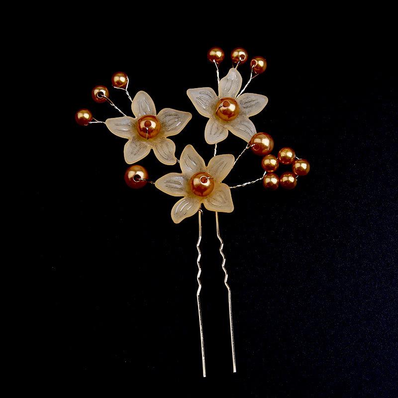 Korean Frosted Flower Pearl Hairpin & Comb Set for Brides