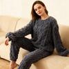 Autumn Women Solid Warm 2 Piece Sets Thicken Velvet Ribbed Fleece Set Pullover and Pants Women Casual Pajama Sets