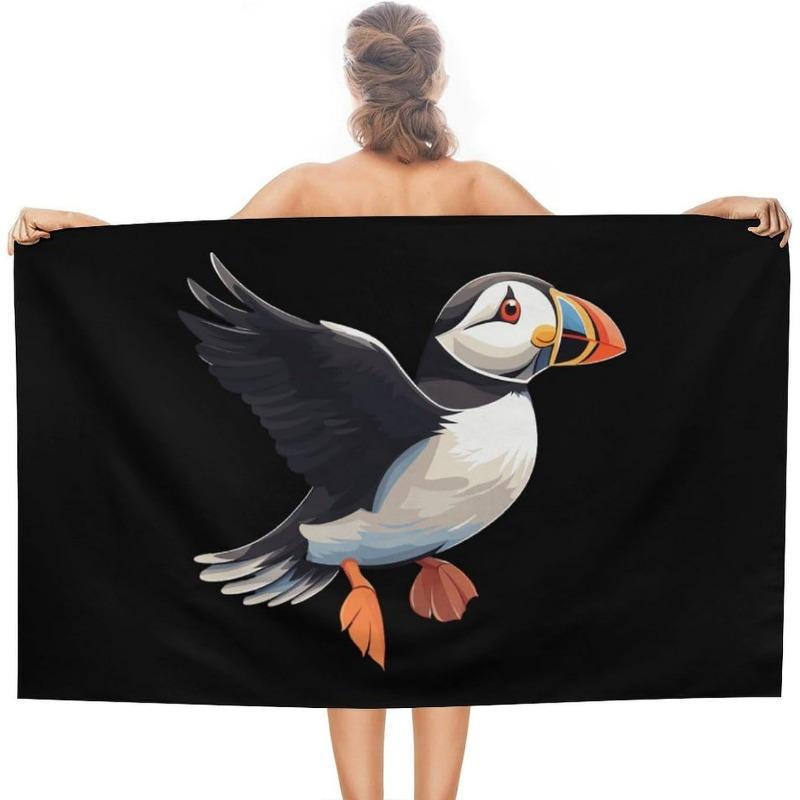 Ka Chen Muda White Puffin Bird Adult Beach Towel, Soft Lightweight For Sports Spa Yoga Hotel Gym