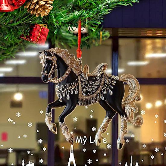 White Horse Acrylic Car Charm Christmas-Themed Ornament Car Rearview Mirror Decor Keychain Backpack Accessory